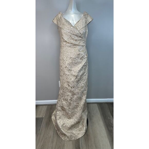 NWT Teri Jon by Rickie Freeman Metallic Jacquard Off-The-Shoulder Gown Size US8 - Picture 4 of 10
